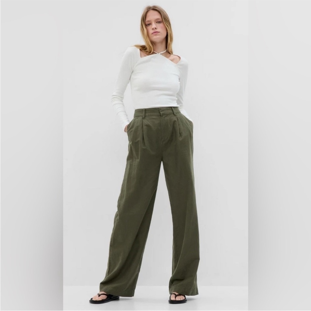 BRAND NEW! GAP Green Linen-Cotton Pleated Pants - Size 6 🖤 #541190